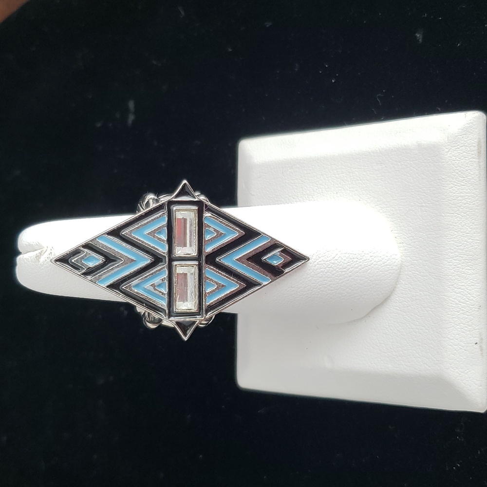 Geometric Blue and Silver Ring
